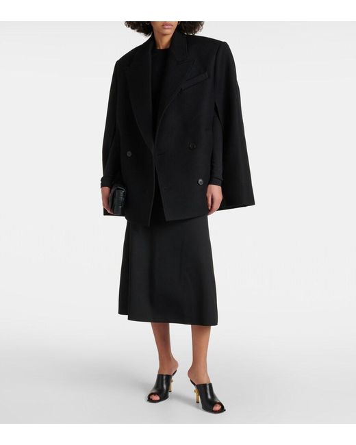 Wardrobe NYC Black Double-Breasted Cropped Virgin Wool Cape