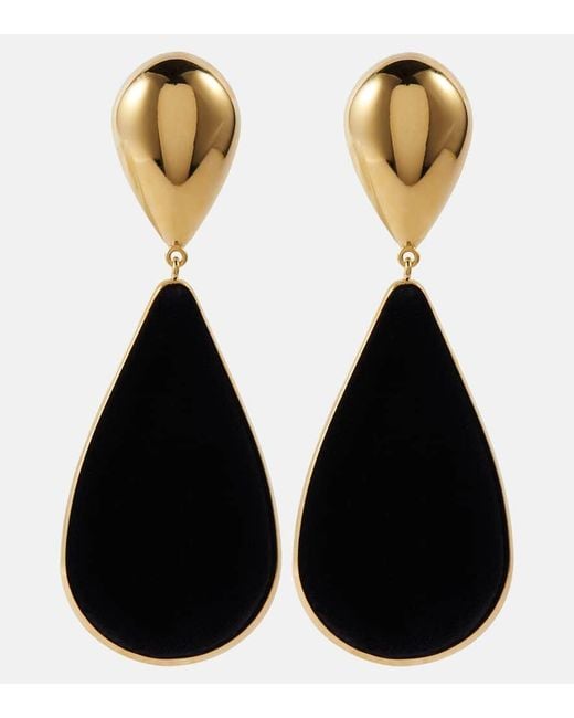 Saint Laurent Black Hourglass Velvet Drop Earrings
