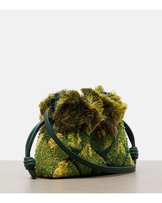 Loewe Green Paula's Ibiza Flamenco Mini Beaded Clutch