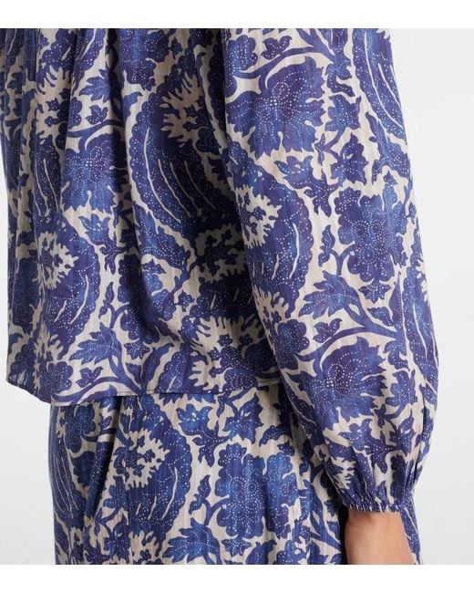 Ulla Johnson Blue Brea Printed Cotton-Blend Blouse