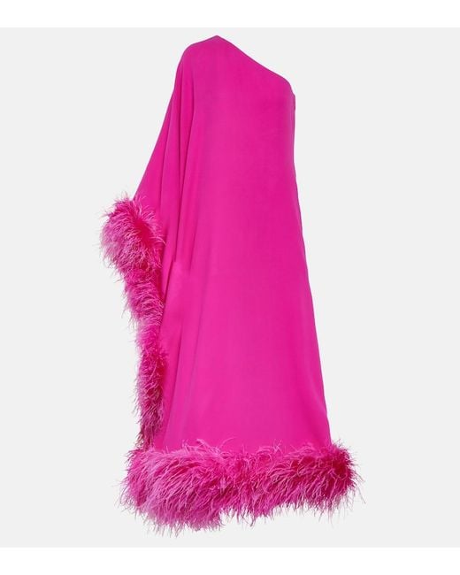 Valentino Pink Cady Couture Feather-Trimmed Silk Gown