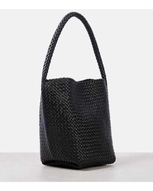 The Row Black N/S Park Small Woven Leather Tote Bag