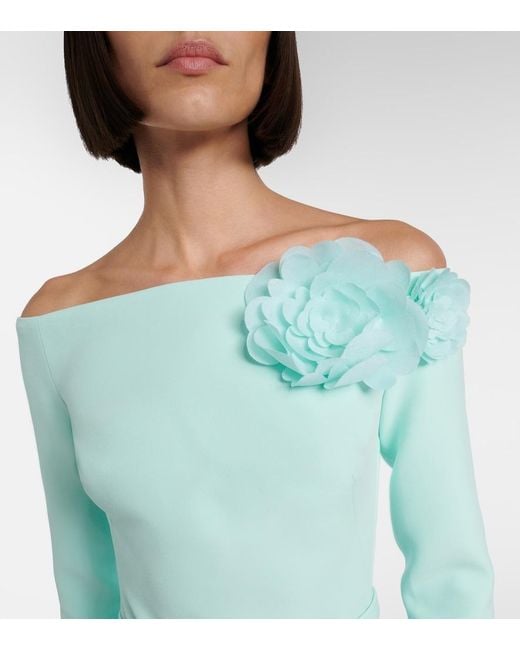 Safiyaa Blue Jay Floral-Applique Crepe Midi Dress