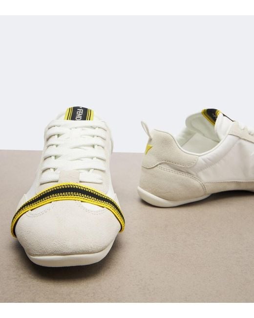 Fendi White Wrap Suede-Trimmed Sneakers