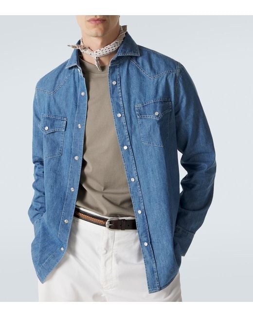 Brunello Cucinelli Blue Denim Shirt for men