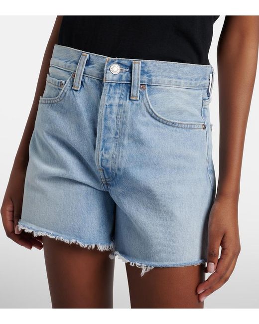 Agolde Blue Parker Long Distressed Denim Shorts
