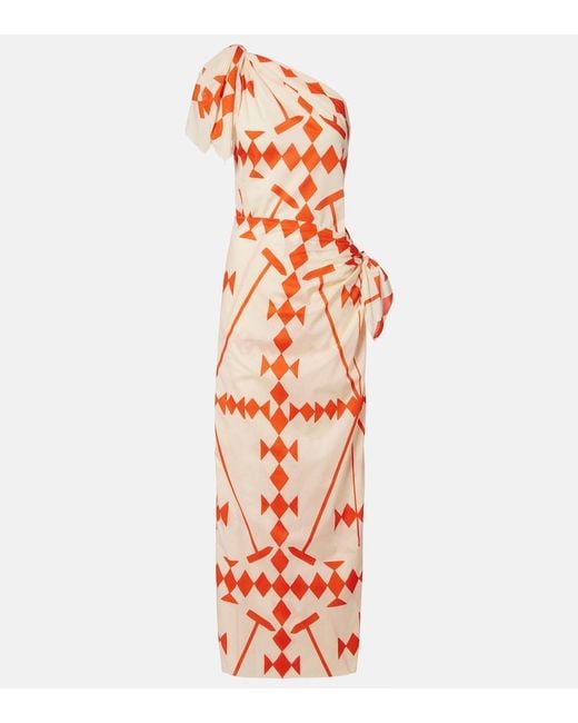 Johanna Ortiz Orange Printed Cotton Poplin Midi Dress