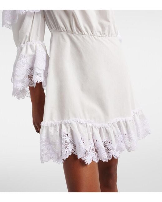 Saint Laurent White Embroidered Ruffled Cotton Poplin Minidress