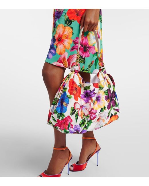 Dolce & Gabbana Red Medium Floral Satin Shoulder Bag