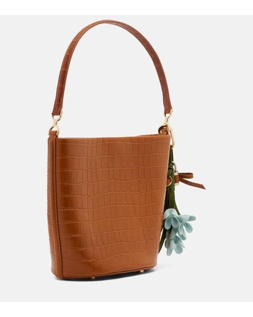 Self-Portrait Brown Small Croc-Effect Leather Bucket Bag