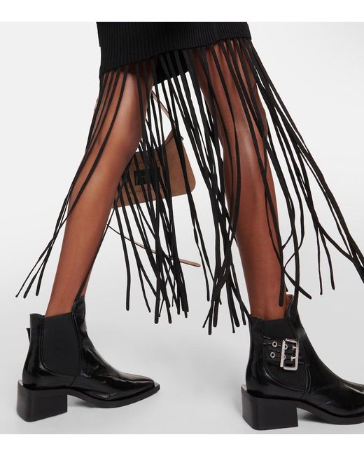 Ganni Black Knitted Dress With Fringes