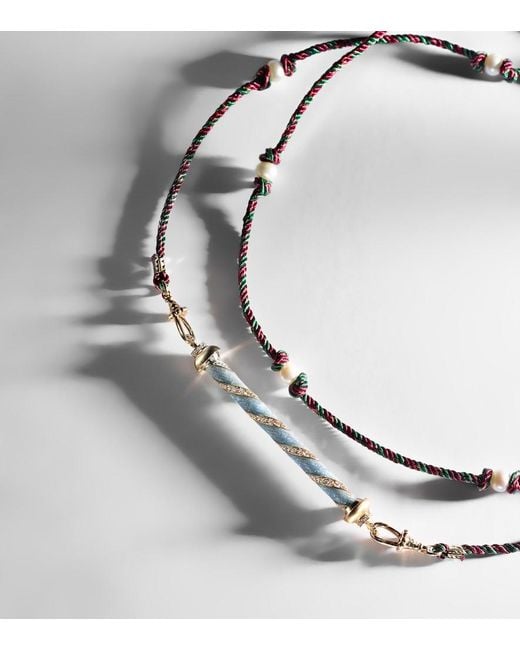 Marie Lichtenberg White Candy Cane 18Kt Necklace With Diamonds And Enamel