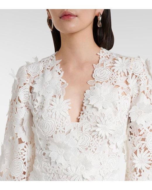 Monique Lhuillier White Bridal Floral Lace Gown