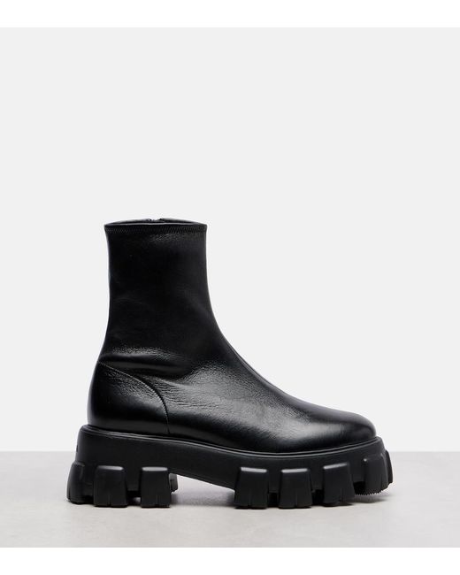Prada Black Monolith Leather Ankle Boots