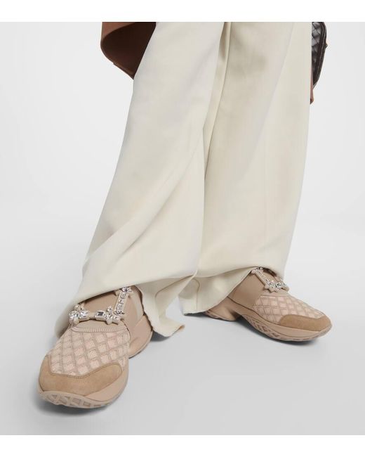 Roger Vivier Viv Run Embellished Sneakers in Natural Lyst
