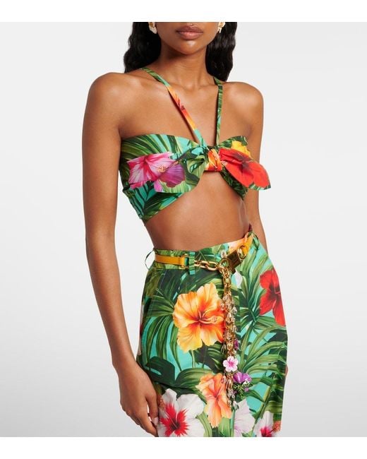 Dolce & Gabbana Green Bow-Detail Floral Cotton Bra Top