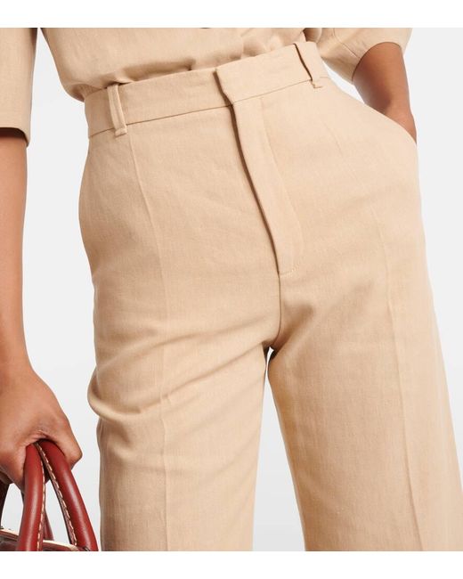 Pantalones anchos de lino Chloé de color Natural
