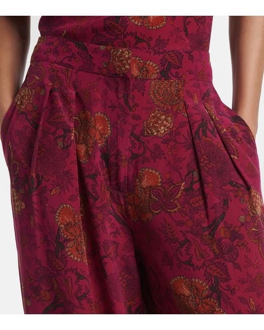 Ulla Johnson Red Aviva Silk Crepe De Chine Wide-Leg Pants