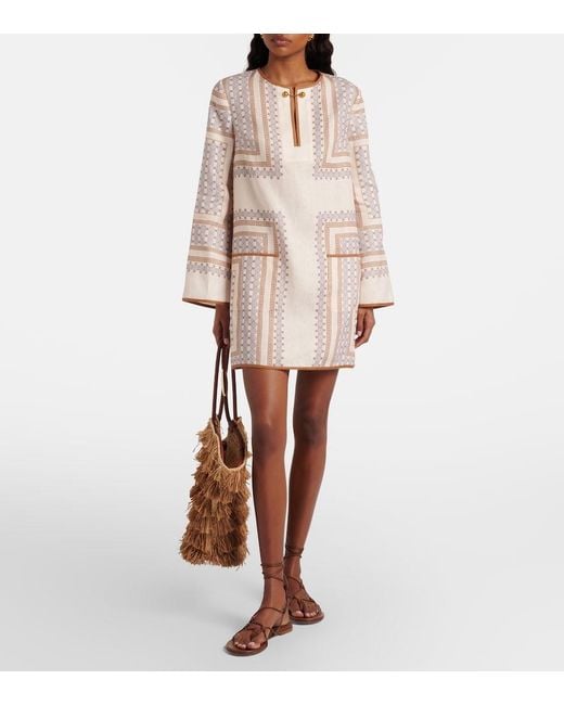 Zimmermann Natural Printed Linen Minidress