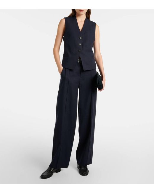 Vince Blue Linen-Blend Wide-Leg Pants