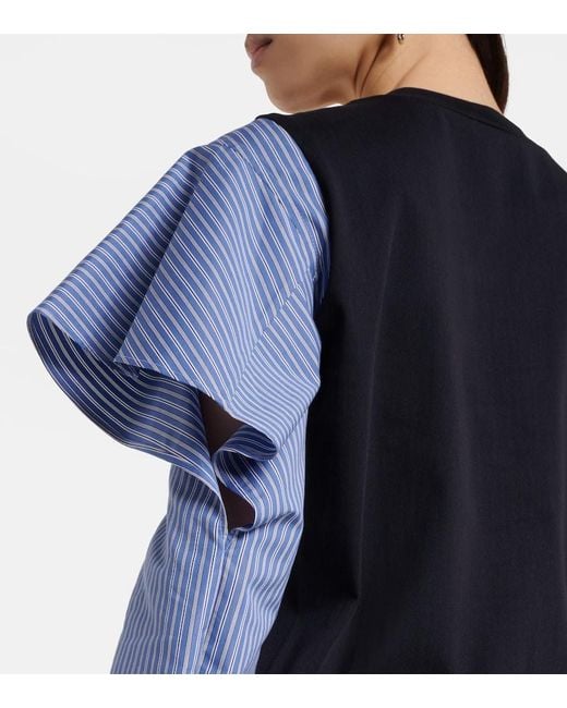 Sacai Blue Striped Cotton Jersey And Poplin Shirt