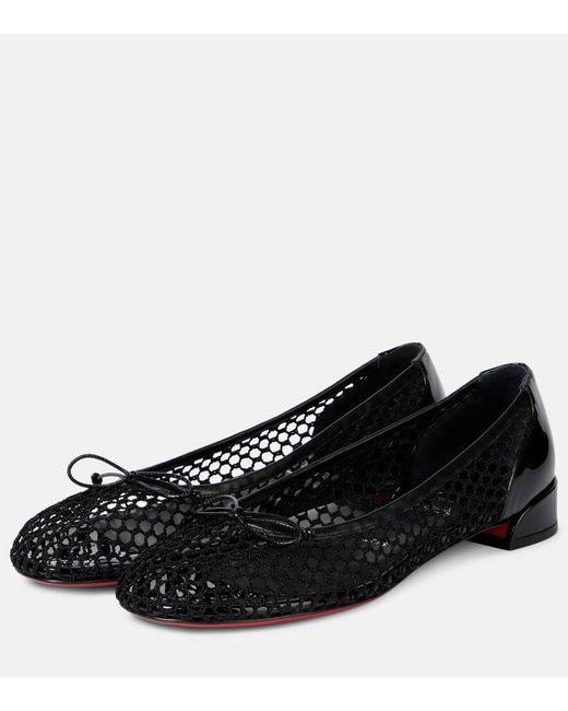 Christian Louboutin Black Sweetie Jane 20 Flache Schuhe Aus Netzmaterial Mit Glanzlederbesätzen