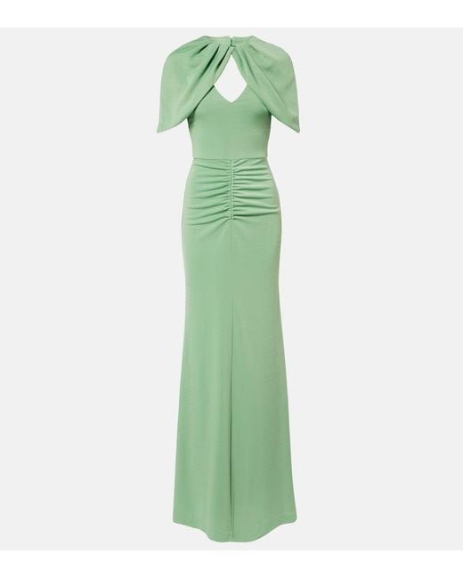 Rebecca Vallance Green Isla Caped Ruched Gown