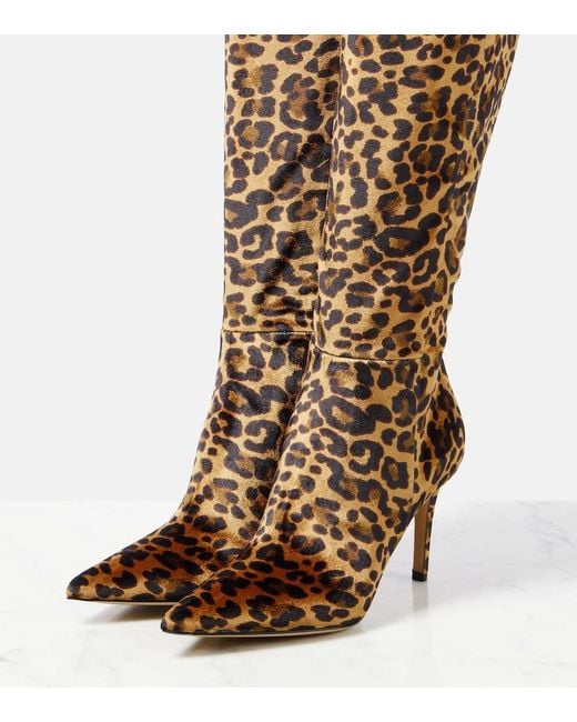 Gianvito Rossi Brown 85 Leopard-Print Velvet Knee-High Boots