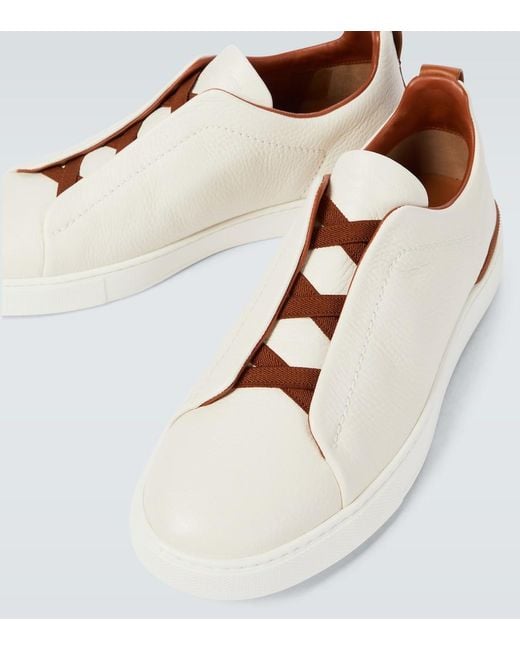 Zegna White Deerskin Triple Stitchtm Sneakers for men