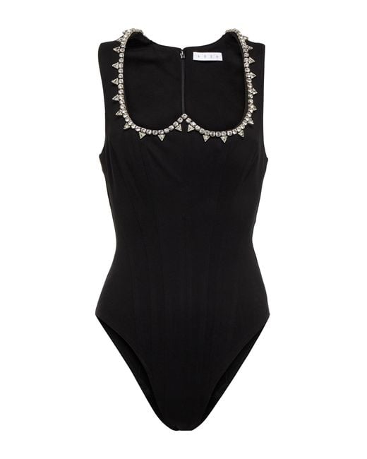 Area Black Crystal-embellished Bodysuit