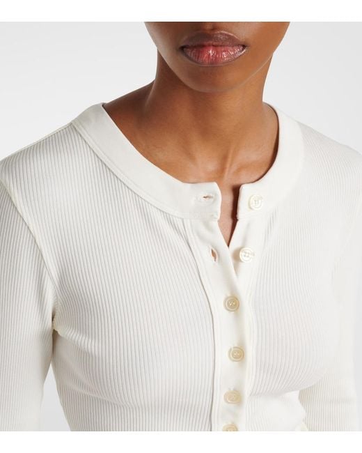 Citizens of Humanity White Varra Ribbed-Knit Henley Shirt