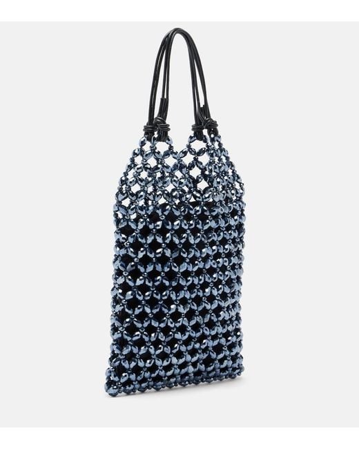 Staud Blue Karla Beaded Top-Handle Bag