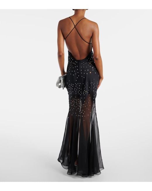 Rabanne Black Embellished Chiffon Maxi Dress