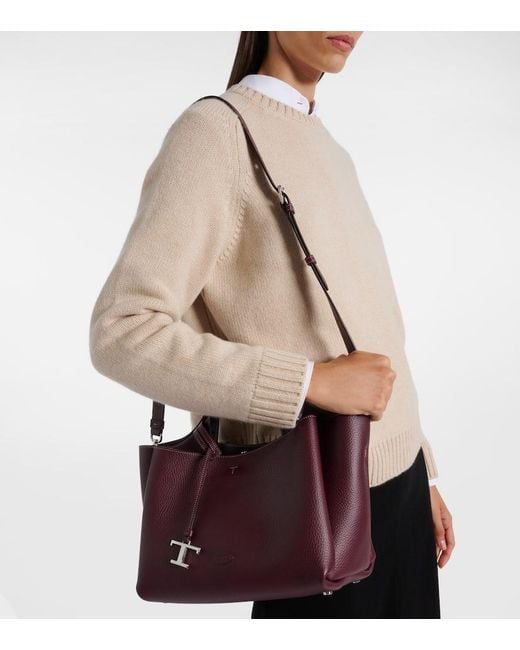 Tod's Purple T Timeless Mini Leather Tote Bag