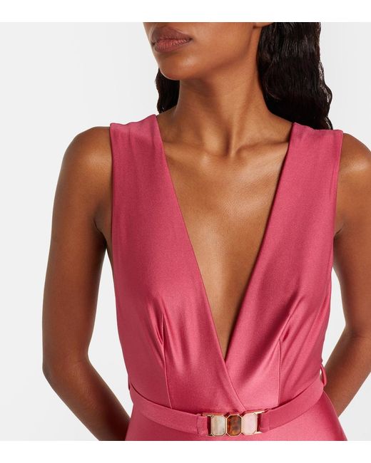 Zimmermann Pink Wanderlust Belted Swimsuit