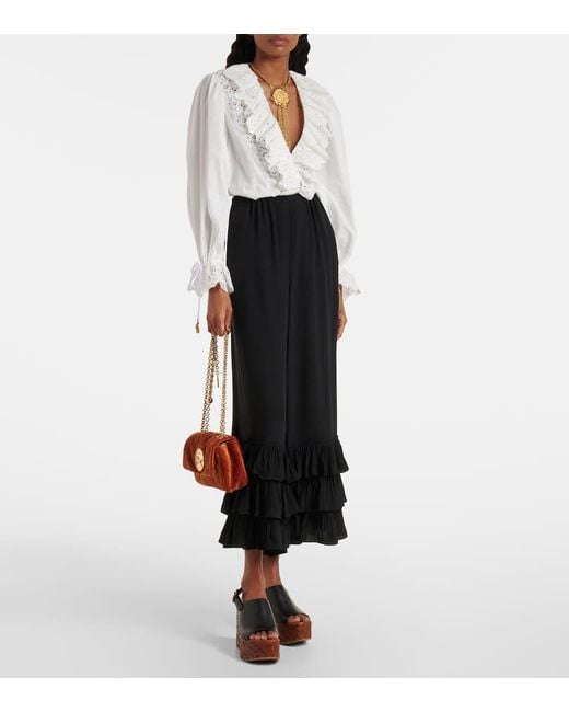 Pantalon Ample En Crepe De Chine Chloé en coloris Black