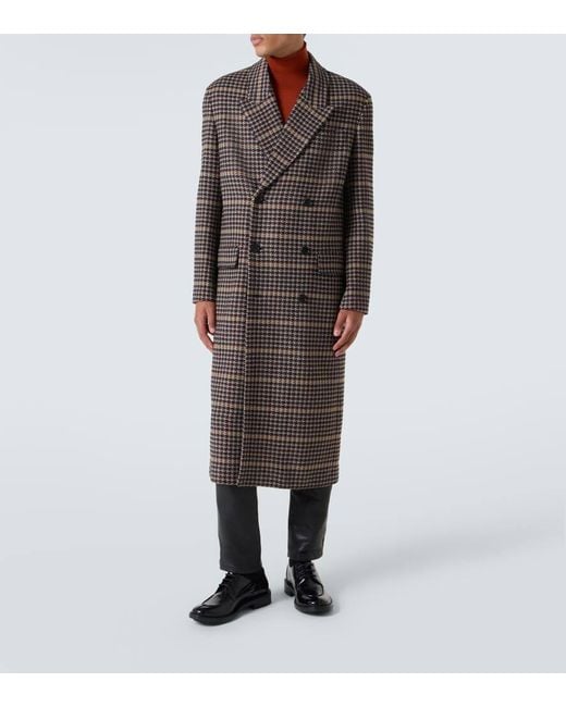 Saint Laurent Brown Houndstooth Wool Overcoat for men