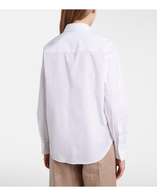 Brunello Cucinelli White Monili Cotton-Blend Poplin Shirt