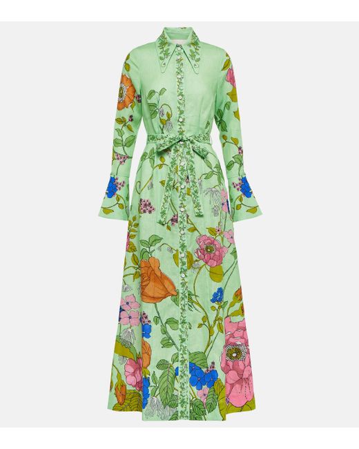 ALÉMAIS Green Olivia Floral-print Linen Shirtdress