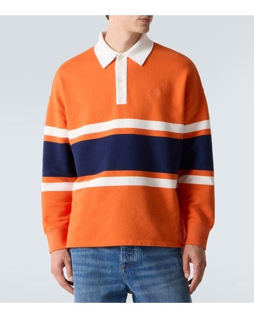 Loewe Orange Striped Cotton Fleece Polo Sweater for men