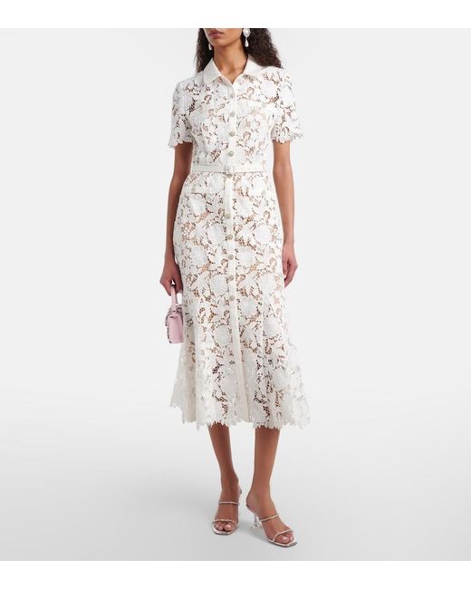 Self-Portrait White Belted Lace Shirt Dress