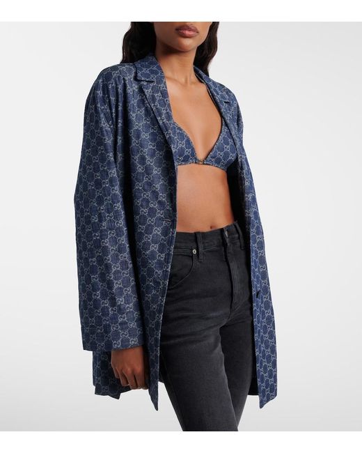 Gucci Blue Gg Denim Jacquard Bra Top