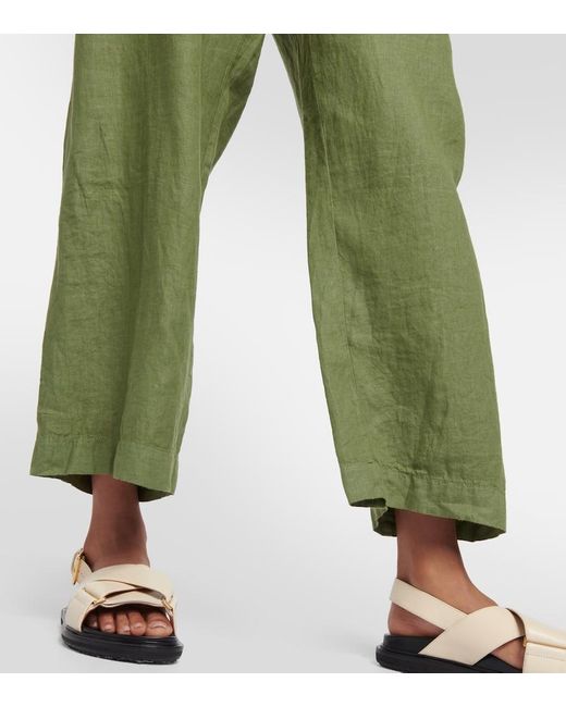 Velvet Green Lola High-Rise Wide-Leg Linen Pants