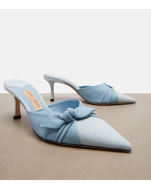 Jimmy Choo Blue Livi Leather And Canvas Mules