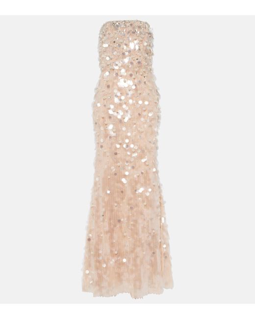 Carolina Herrera Natural Sequined Bustier Gown