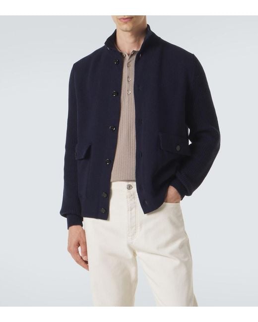 Lardini Blue Knitted Wool-Blend Jacket for men