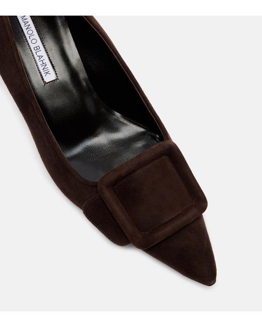 Manolo Blahnik Black Maysale 50 Suede Pumps
