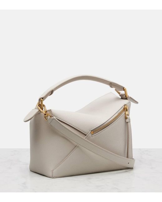 Loewe White Puzzle Edge Small Leather Tote Bag
