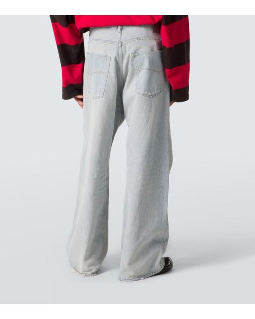 Balenciaga Gray Leather-Trimmed Wide-Leg Jeans for men