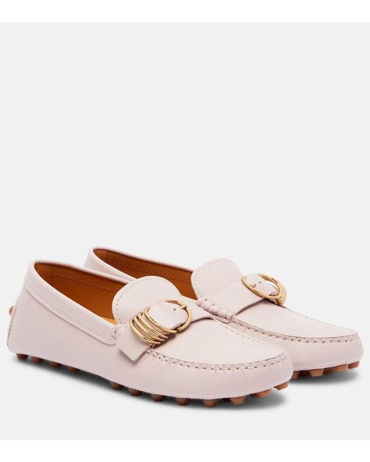 Tod's Pink Gommino Macro Leather Driving Shoes
